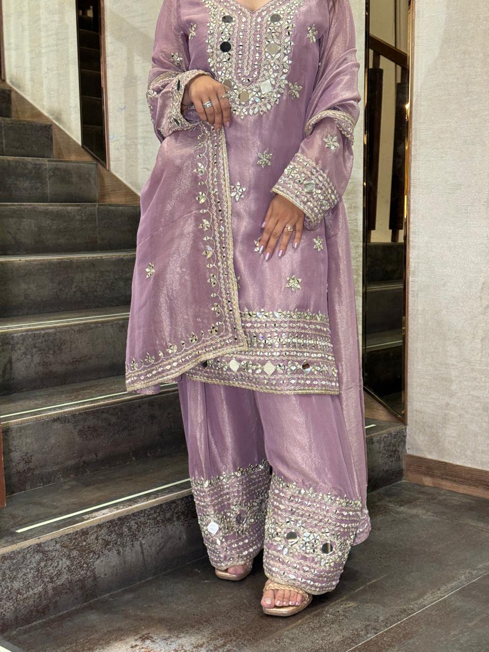 Lavender Royale Mirror Work Palazzo Suit – Saluja Store