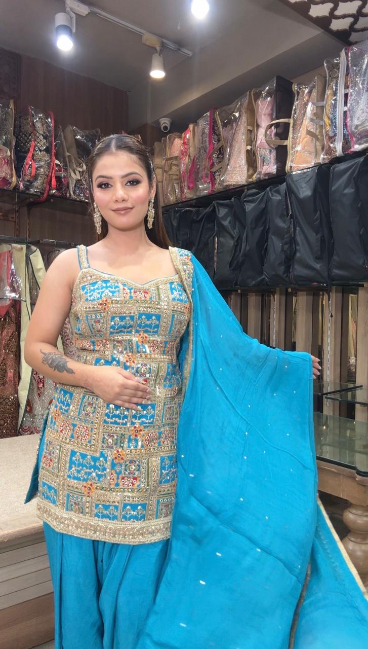 Royal Azure Mirror Work Patiala Suit - Saluja Store