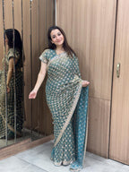 Emerald Veil Designer Net Saree – Saluja Store