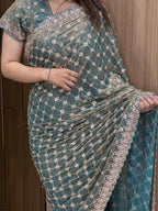 Emerald Veil Designer Net Saree – Saluja Store