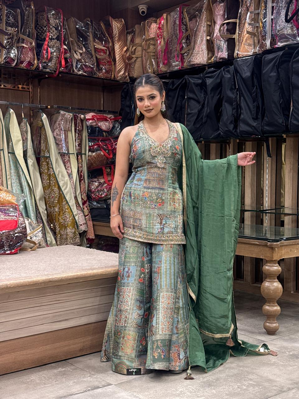Emerald Heritage Designer Sharara Suit