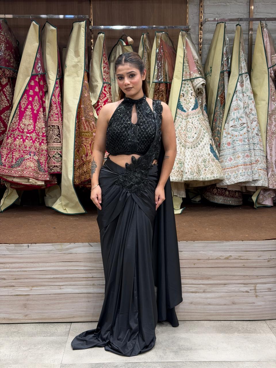 Midnight Noir Designer Drape Saree