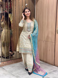 Ivory Aqua Designer Sharara Suit
