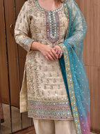 Ivory Aqua Designer Sharara Suit