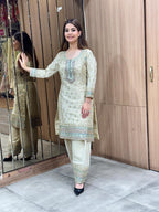Ivory Aqua Designer Sharara Suit