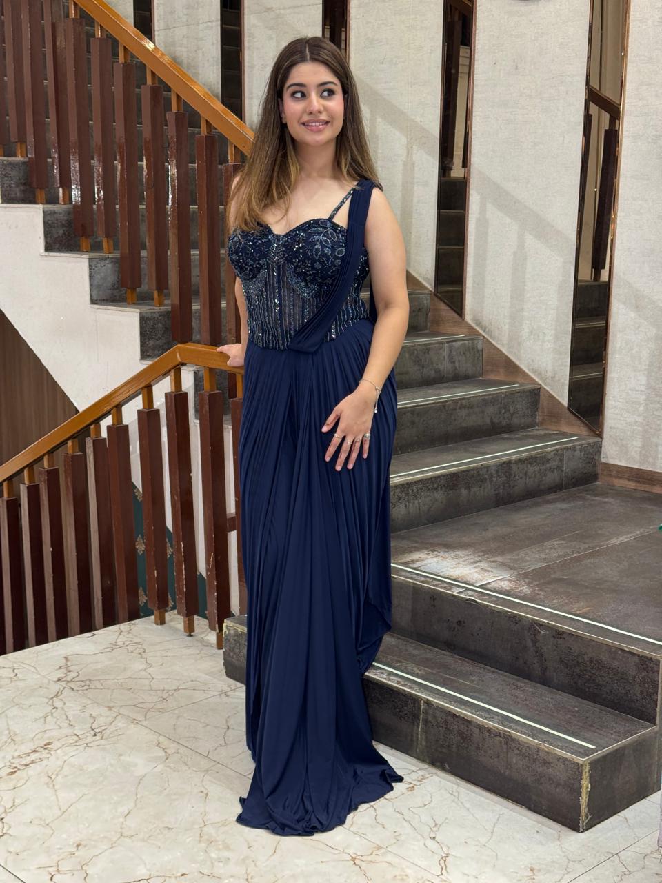 Sapphire Corset Drape Saree – Saluja Store