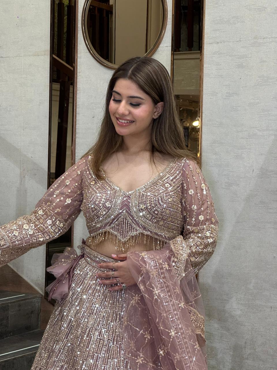 Champagne Blush Sequin Lehenga