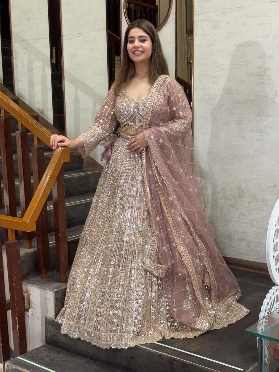 Champagne Blush Sequin Lehenga
