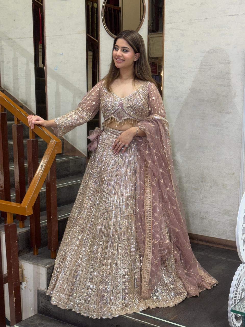 Champagne Blush Sequin Lehenga