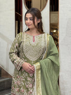 Olive Green Embroidered Sharara Suit