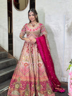 Rose Pink Floral Embroidered Bridal Lehenga