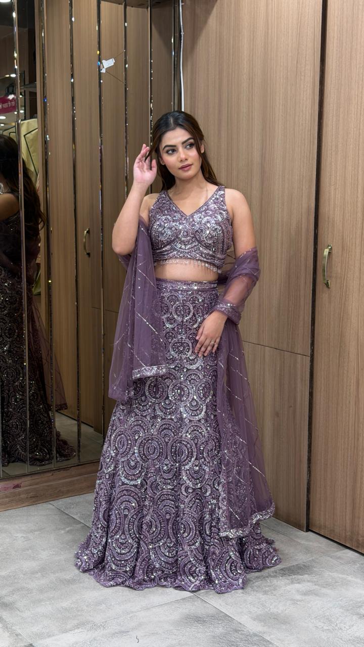 Lavender Sequin Embellished Lehenga