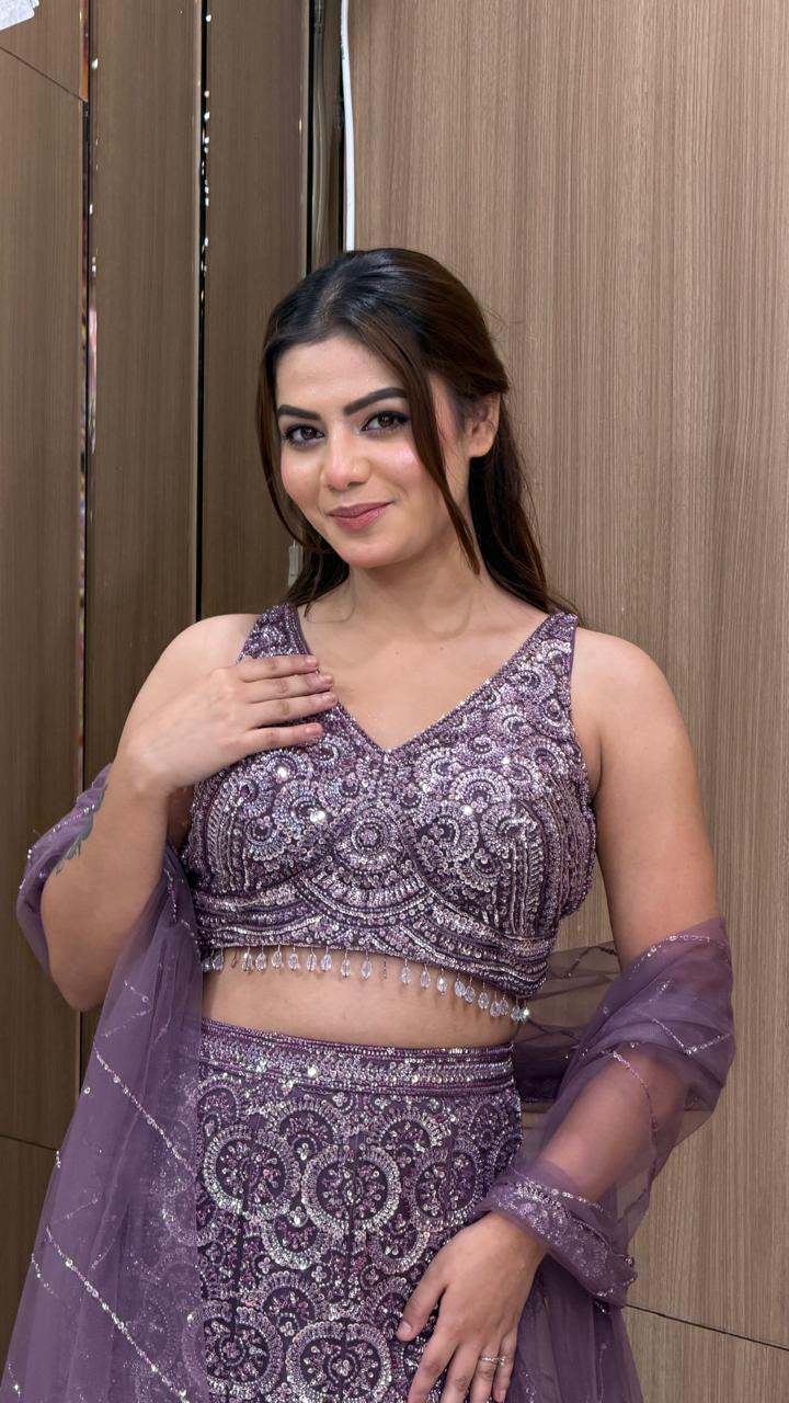 Lavender Sequin Embellished Lehenga