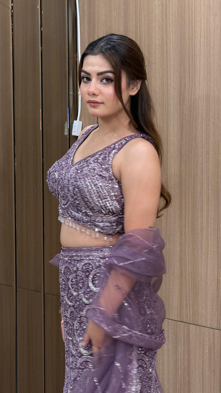 Lavender Sequin Embellished Lehenga