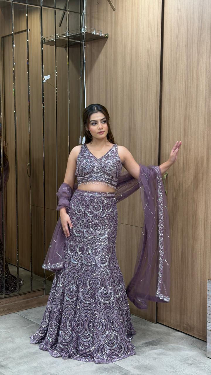 Lavender Sequin Embellished Lehenga