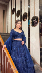 Midnight Blue Embroidered Lehenga Set