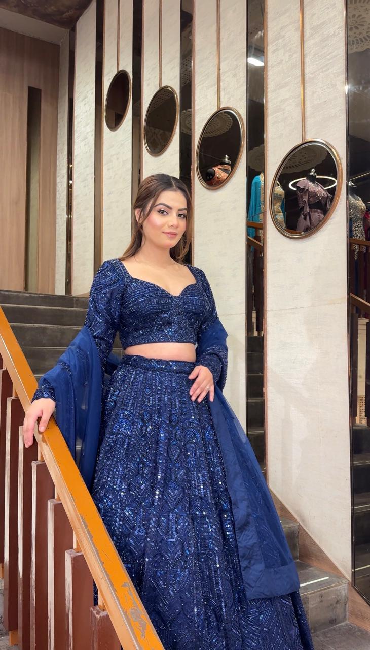 Midnight Blue Embroidered Lehenga Set