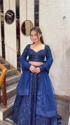 Midnight Blue Embroidered Lehenga Set