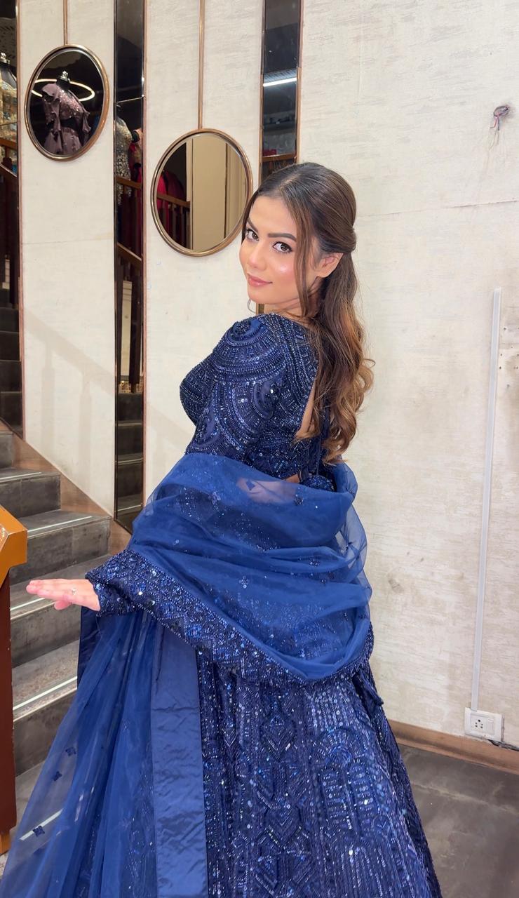 Midnight Blue Embroidered Lehenga Set