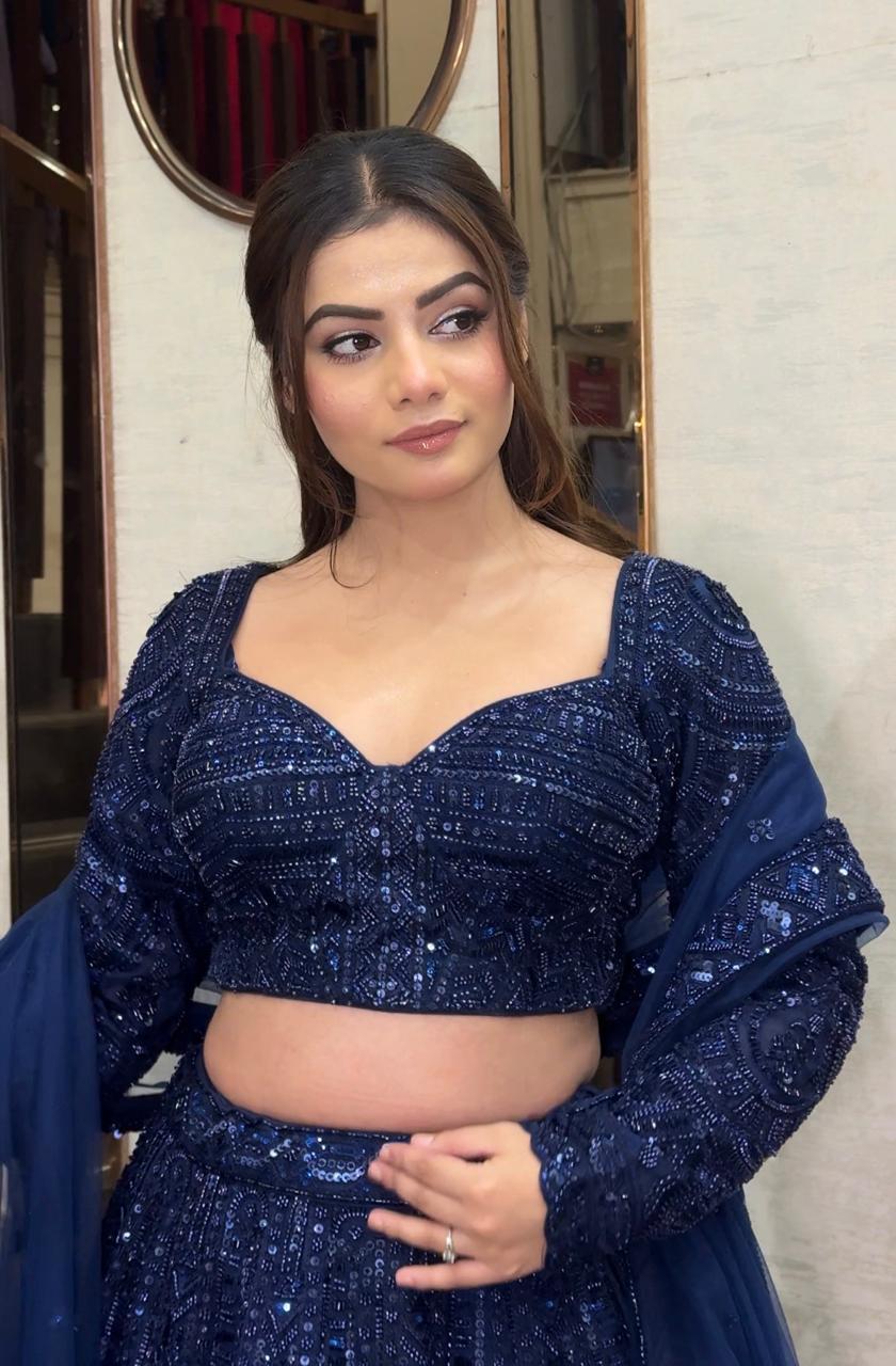 Midnight Blue Embroidered Lehenga Set