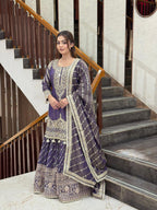 Royal Plum Embroidered Sharara Suit