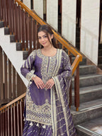 Royal Plum Embroidered Sharara Suit
