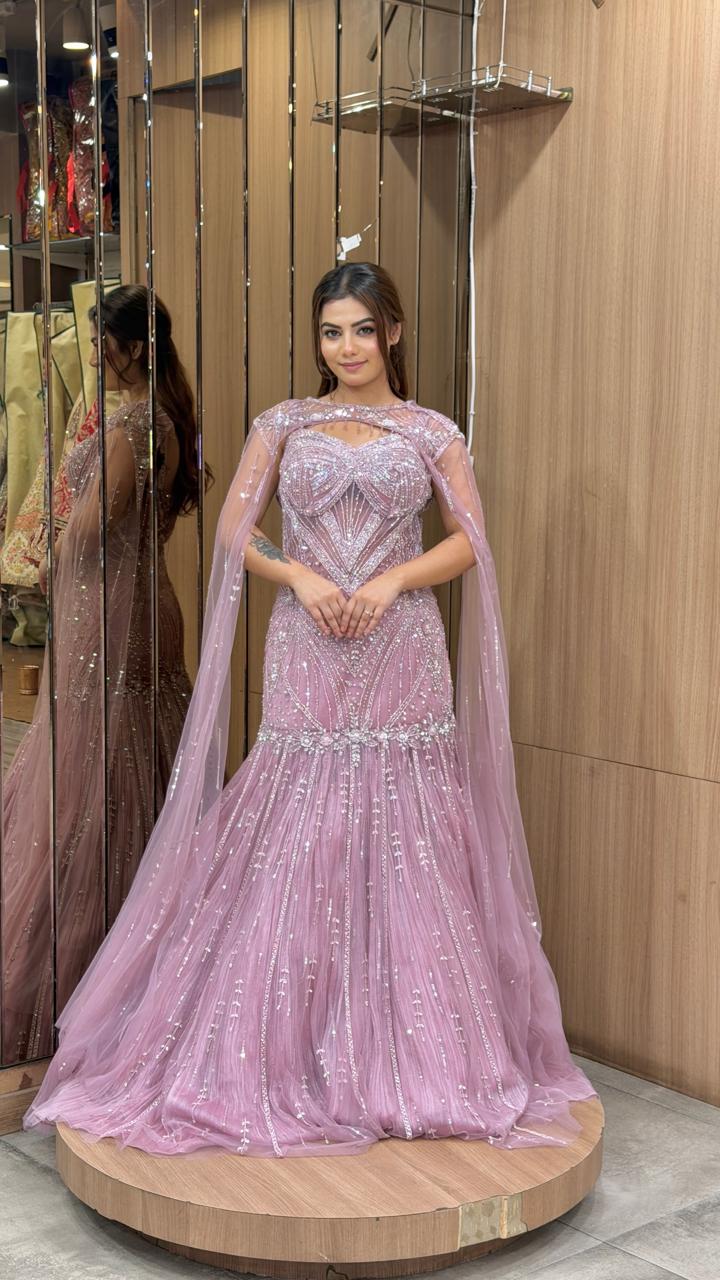 Blush Pink Mermaid Embellished Gown