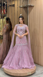 Blush Pink Mermaid Embellished Gown