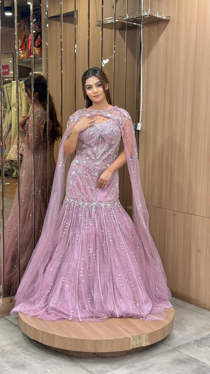 Blush Pink Mermaid Embellished Gown