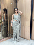 Silver Sage Pre-Draped Saree