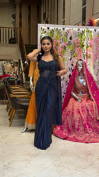 Midnight Navy Corset Drape Saree