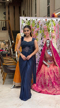 Midnight Navy Corset Drape Saree