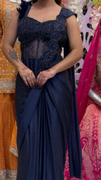 Midnight Navy Corset Drape Saree