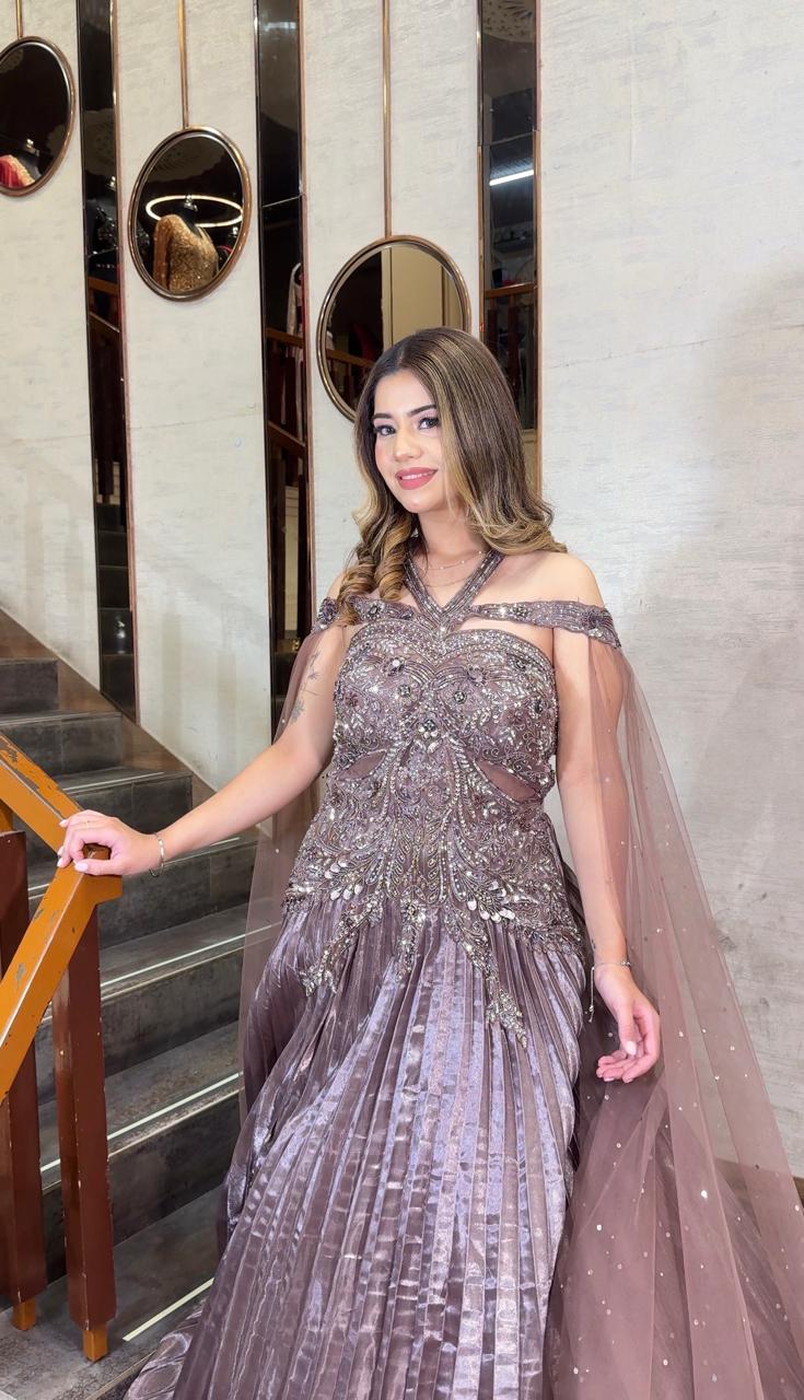 Mauve Silver Embellished Anarkali Gown