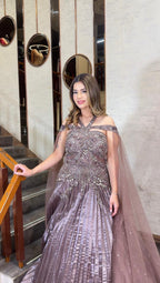 Mauve Silver Embellished Anarkali Gown