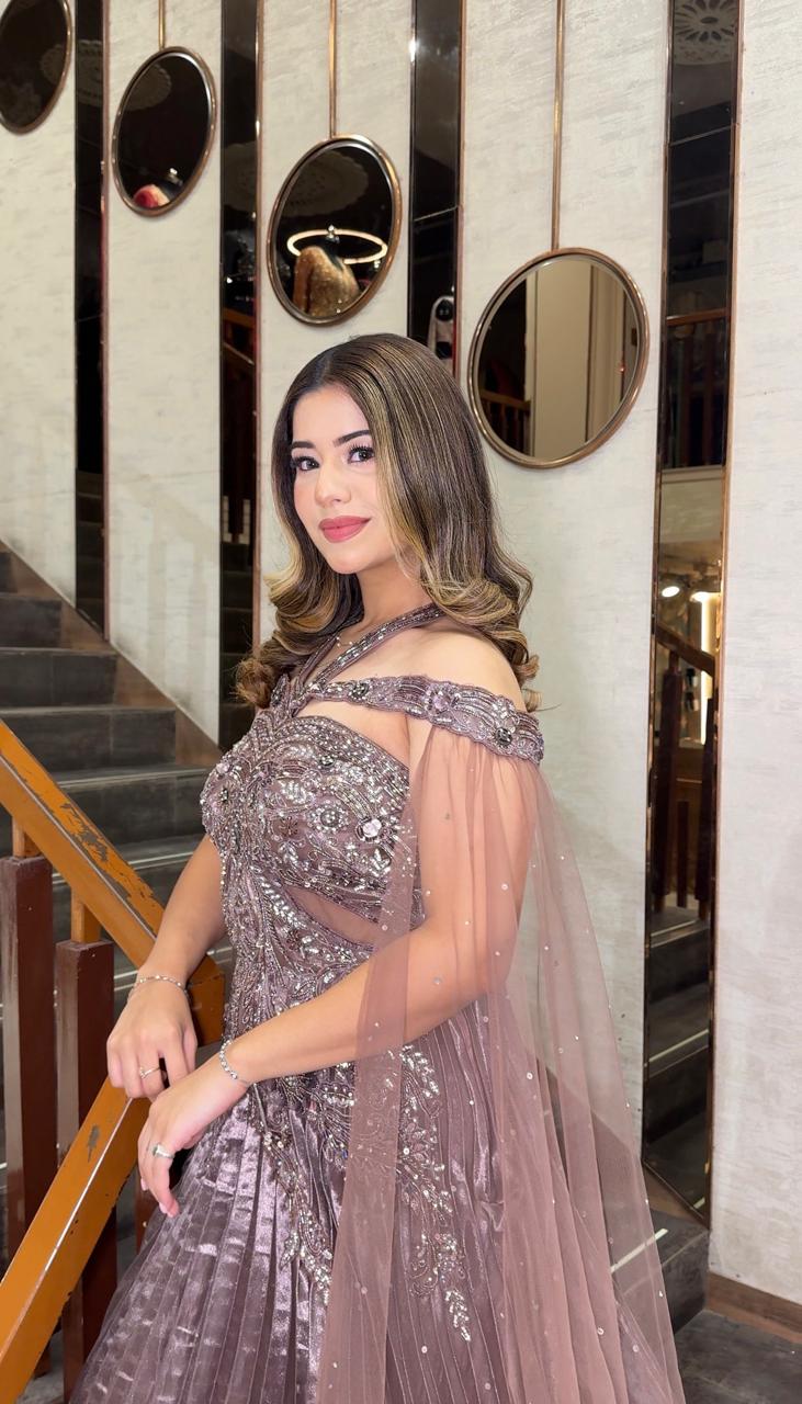 Mauve Silver Embellished Anarkali Gown