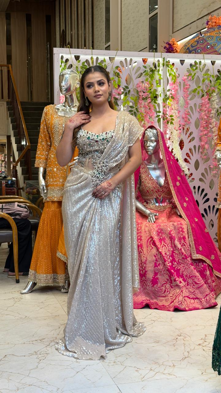 Silver Sequin Glamour Saree