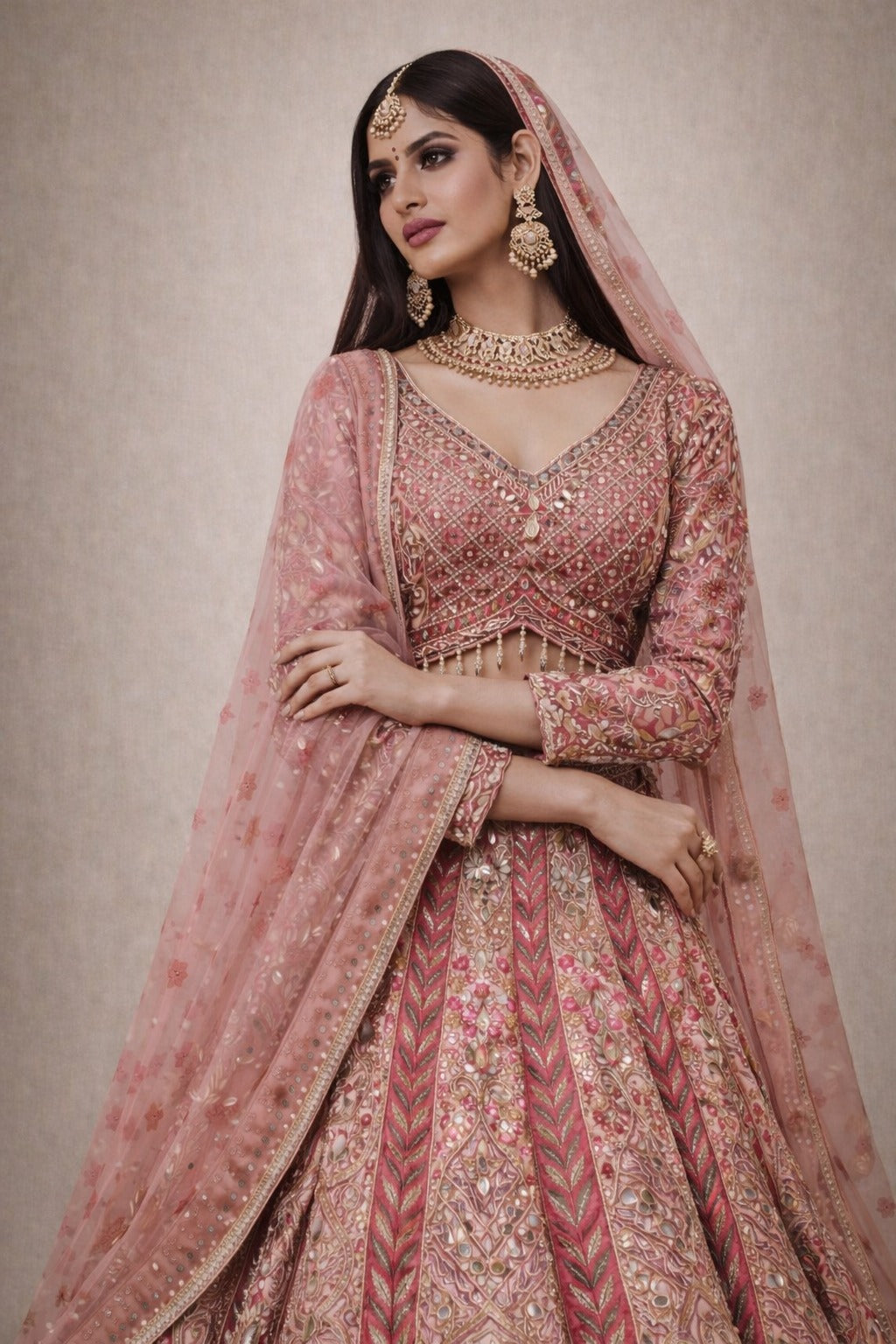 Blush Pink Silk Lehenga Choli with Mirror Work – Saluja Store