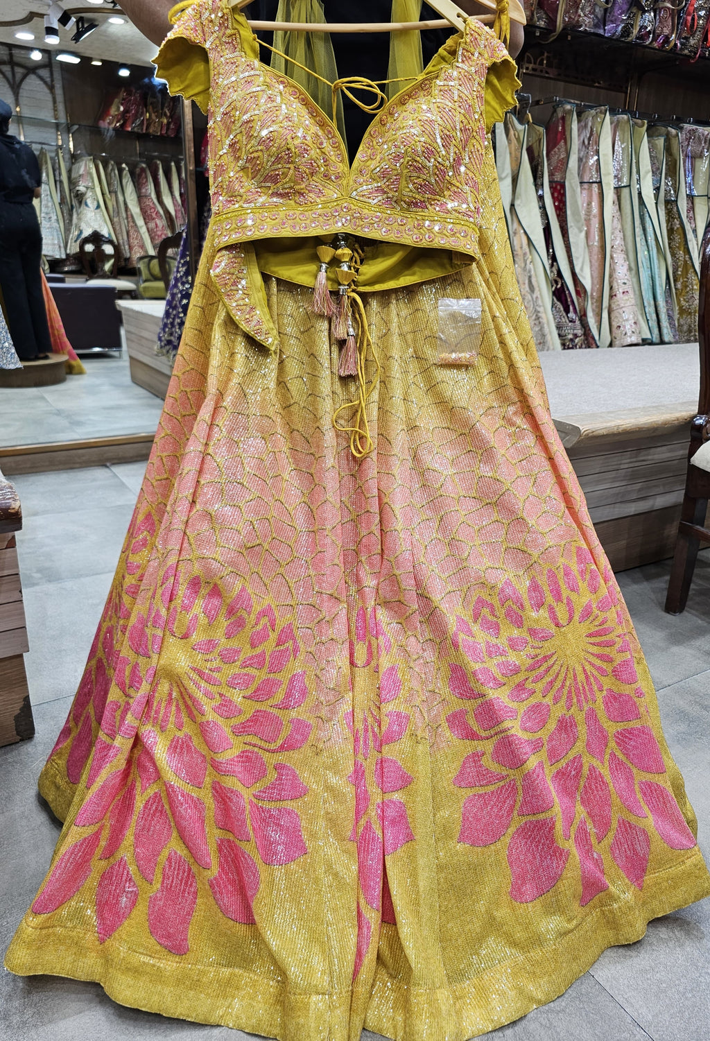 Golden Blossom Couture Lehenga