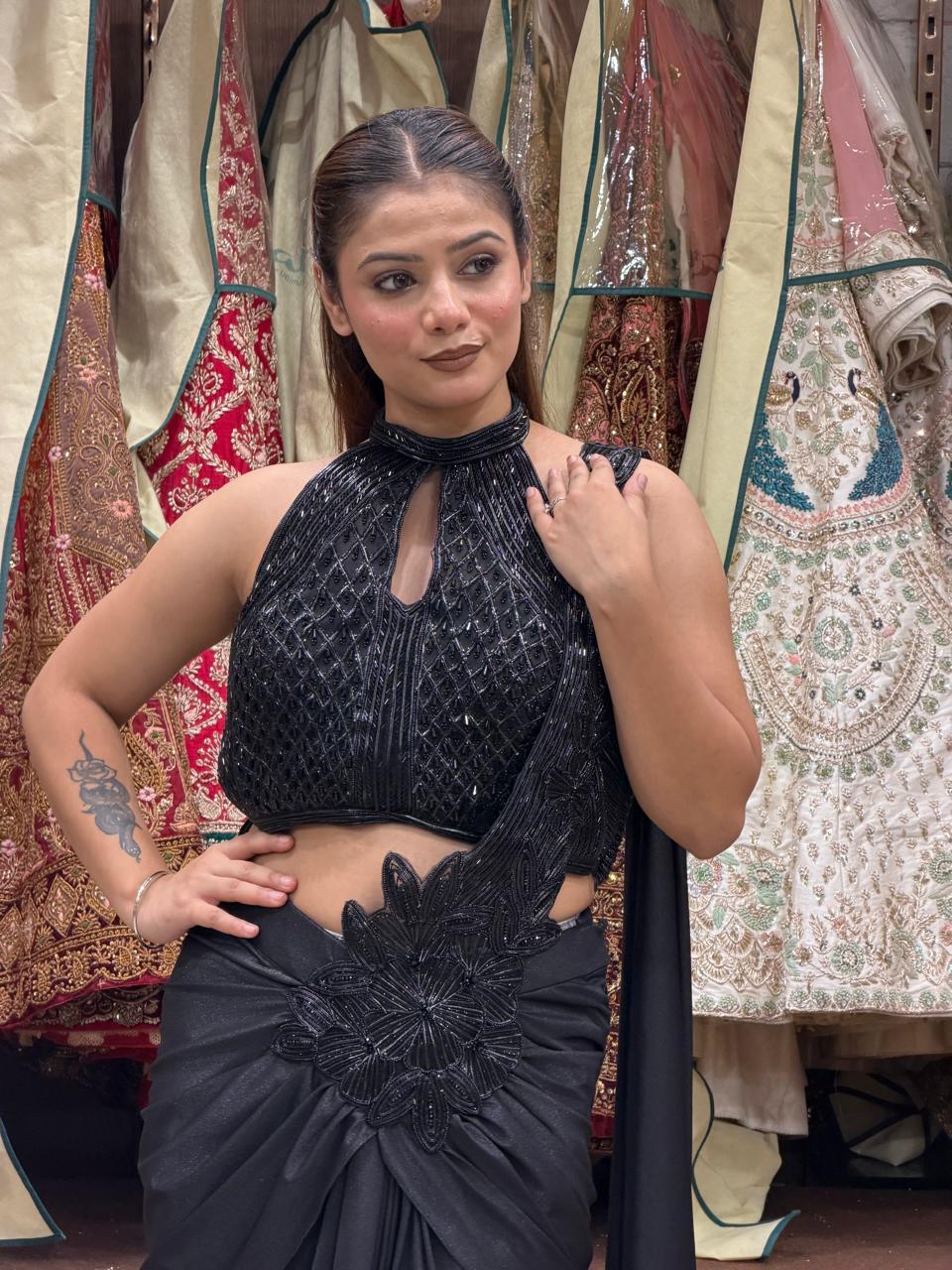 Midnight Noir Designer Drape Saree