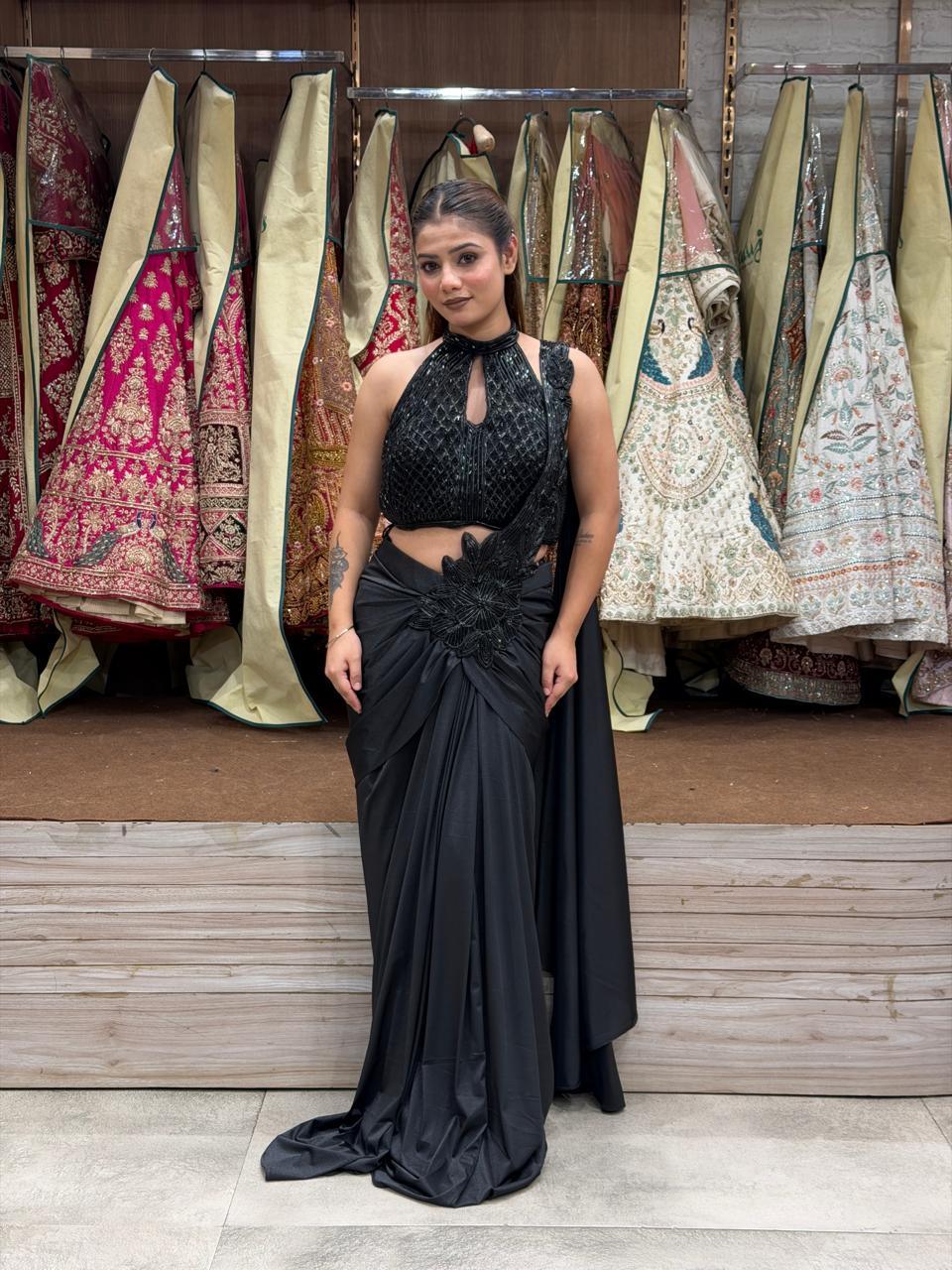 Midnight Noir Designer Drape Saree