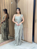 Silver Sage Pre-Draped Saree