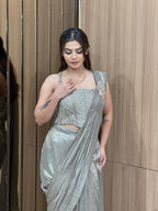 Silver Sage Pre-Draped Saree