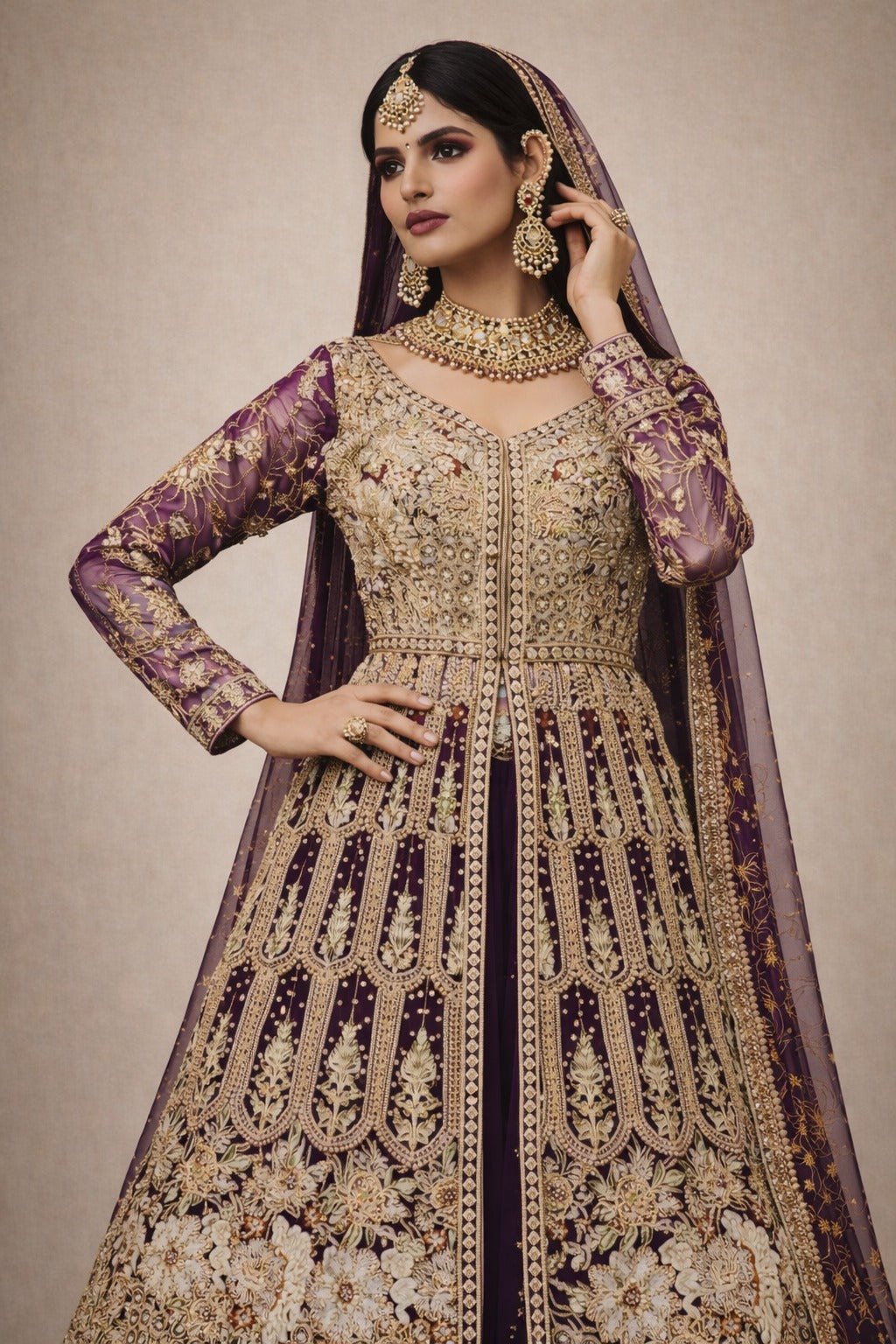 Royal Purple & Gold Indo-Western Anarkali – Saluja Store