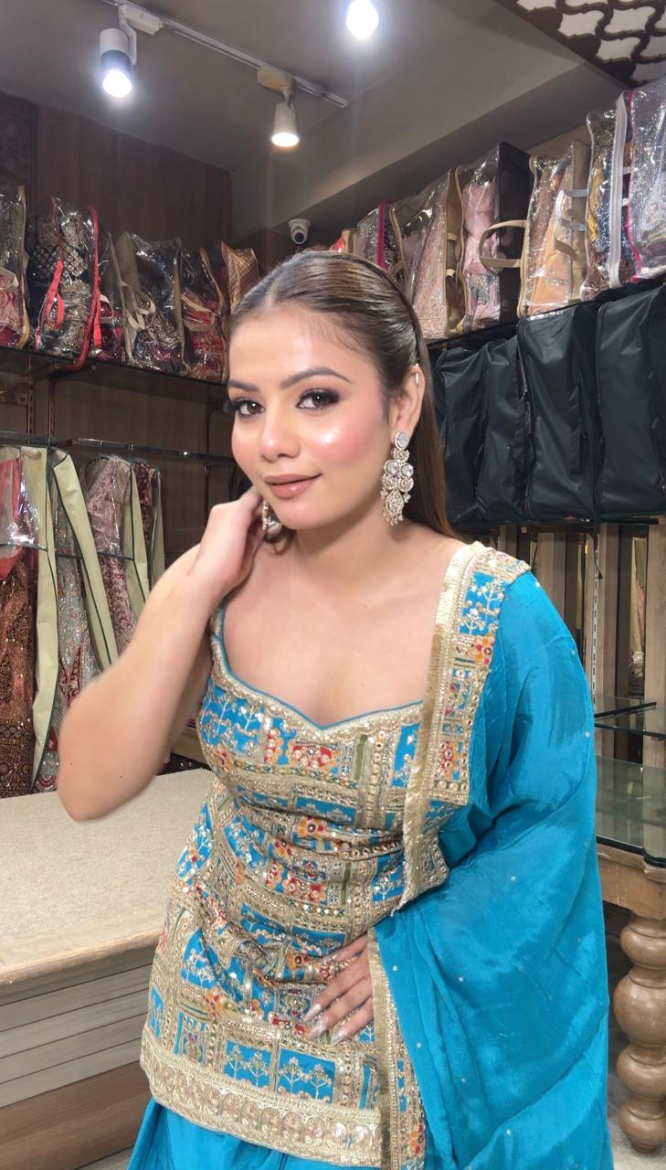 Royal Azure Mirror Work Patiala Suit - Saluja Store