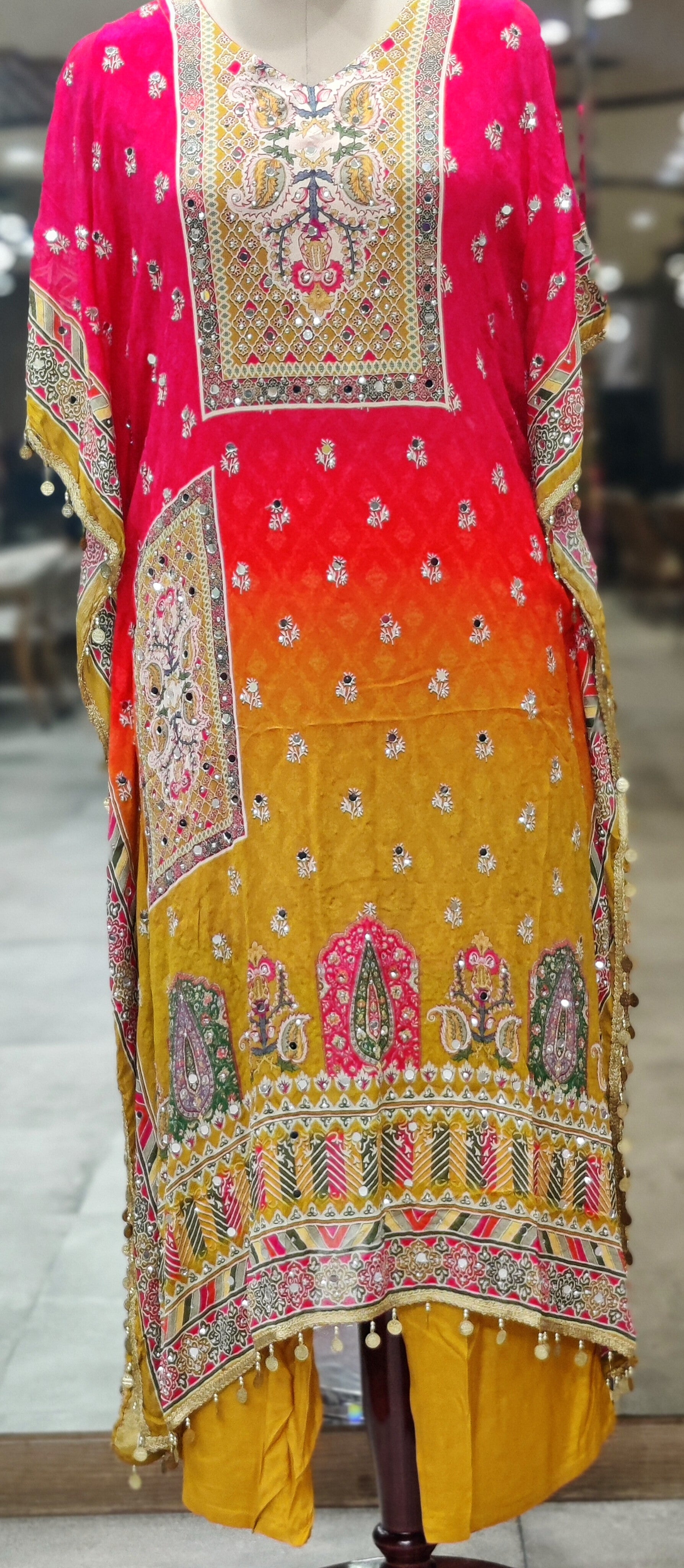 Majenta & Yellow Kaftan Suit