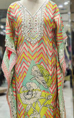 Yellow &amp; Green Striped Kaftan Suit – Fresh, Vibrant, and Chic