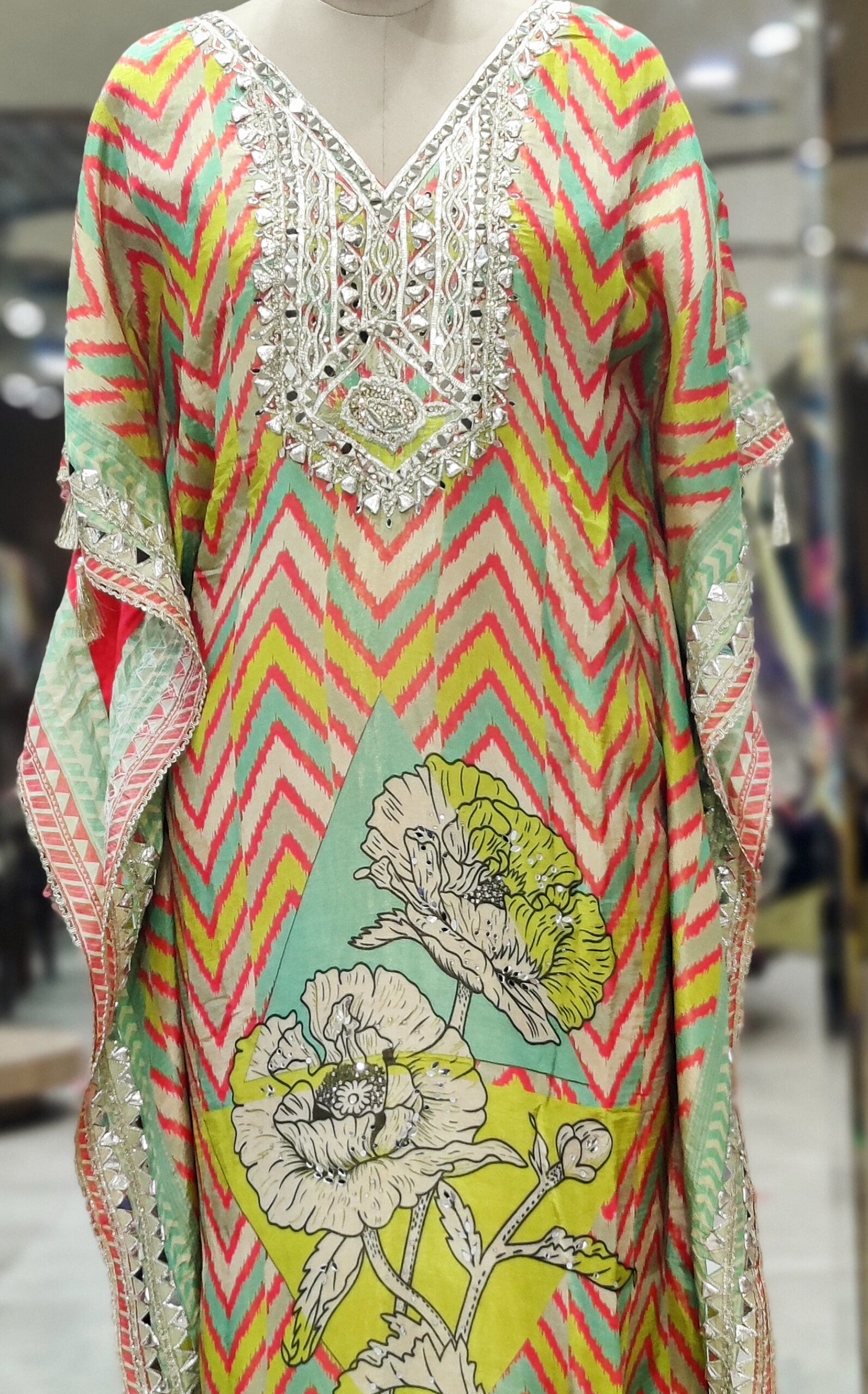 Yellow &amp; Green Striped Kaftan Suit – Fresh, Vibrant, and Chic