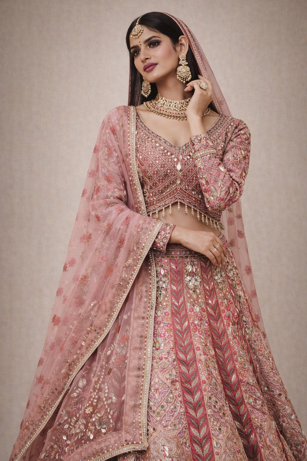 Blush Pink Silk Lehenga Choli with Mirror Work – Saluja Store