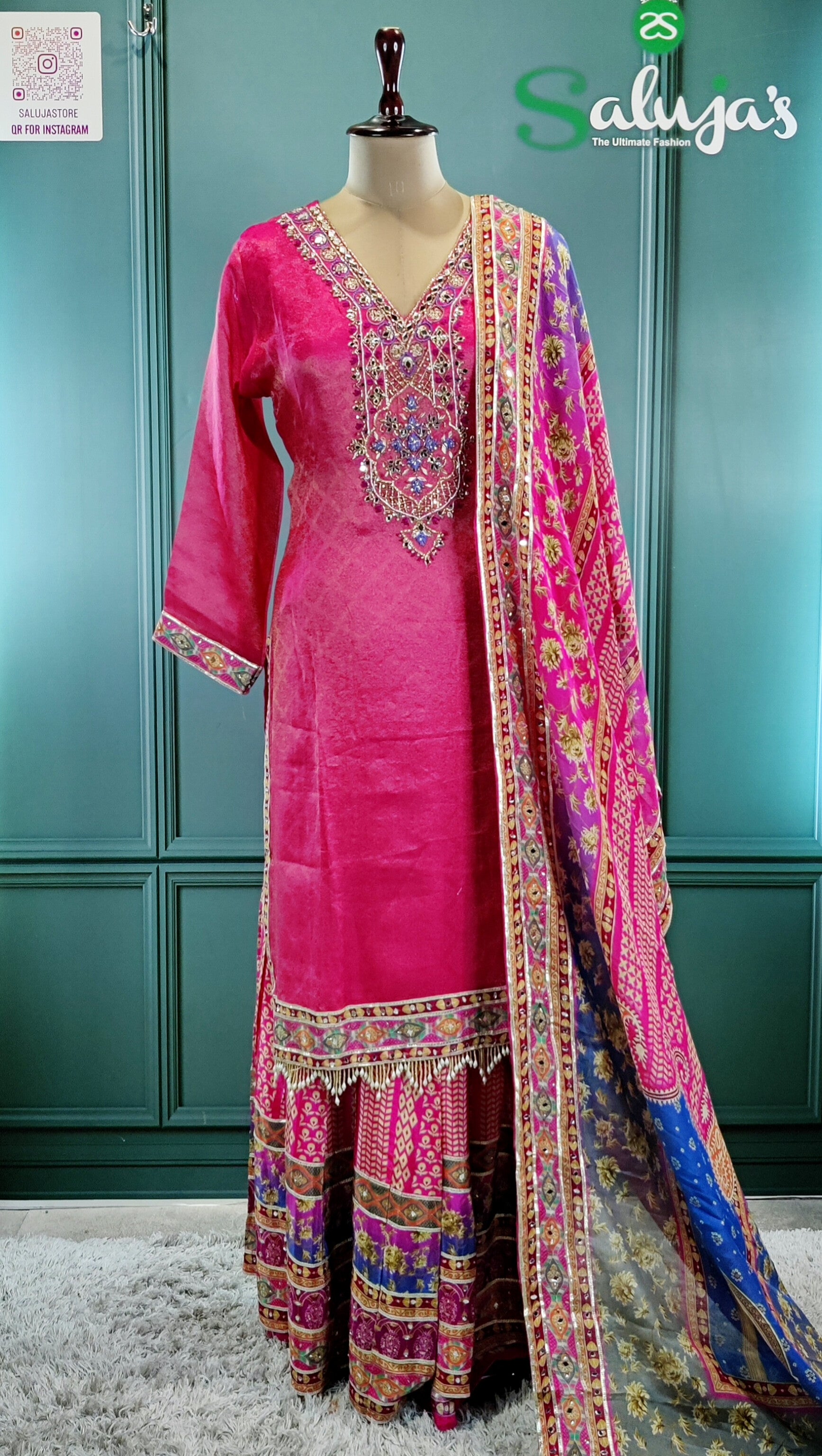 Graceful Pink Sharara Suit with Embellished Detailing